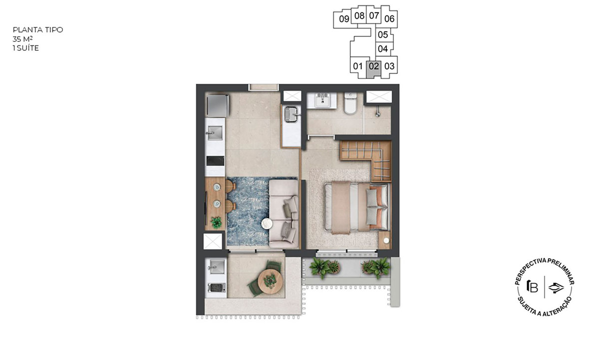 Perspectiva artística planta tipo35m²